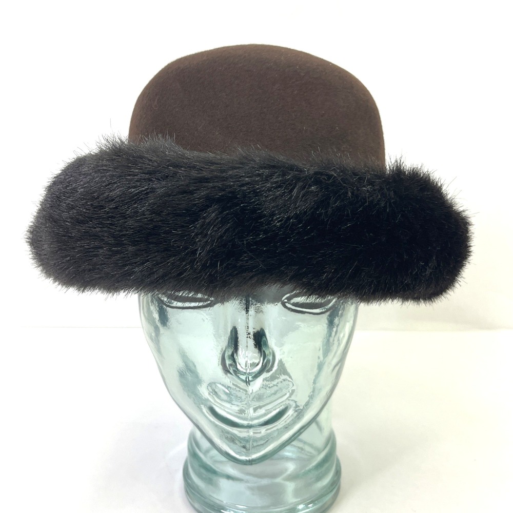 Da Me Womens Wool Hat Brown Faux Fur Trim Vintage Cloche‎ Style Made in Italy